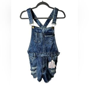 New Vintage Denim Overall Shorts Distressed Bib Overalls Women’s Size 10